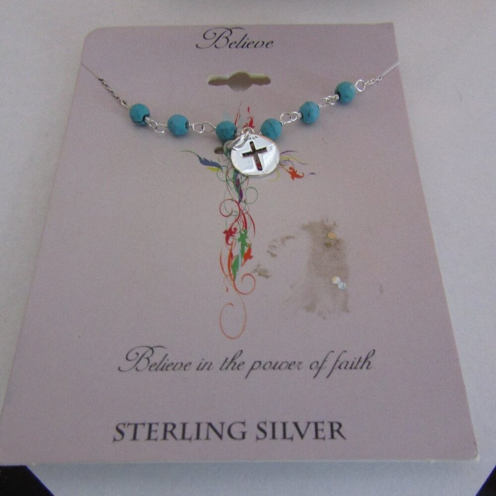 New on Card STERLING SILVER 925 Cross Faith Believe Necklace LA ROCKS Footnotes